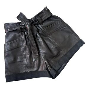 Blue Rain Black High Waist Leather Shorts